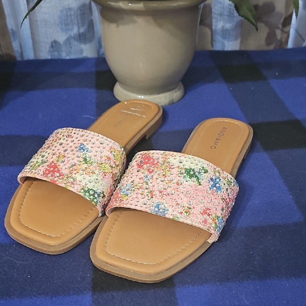 Andiamo Colorful Floral Slide Sandals 9.5w